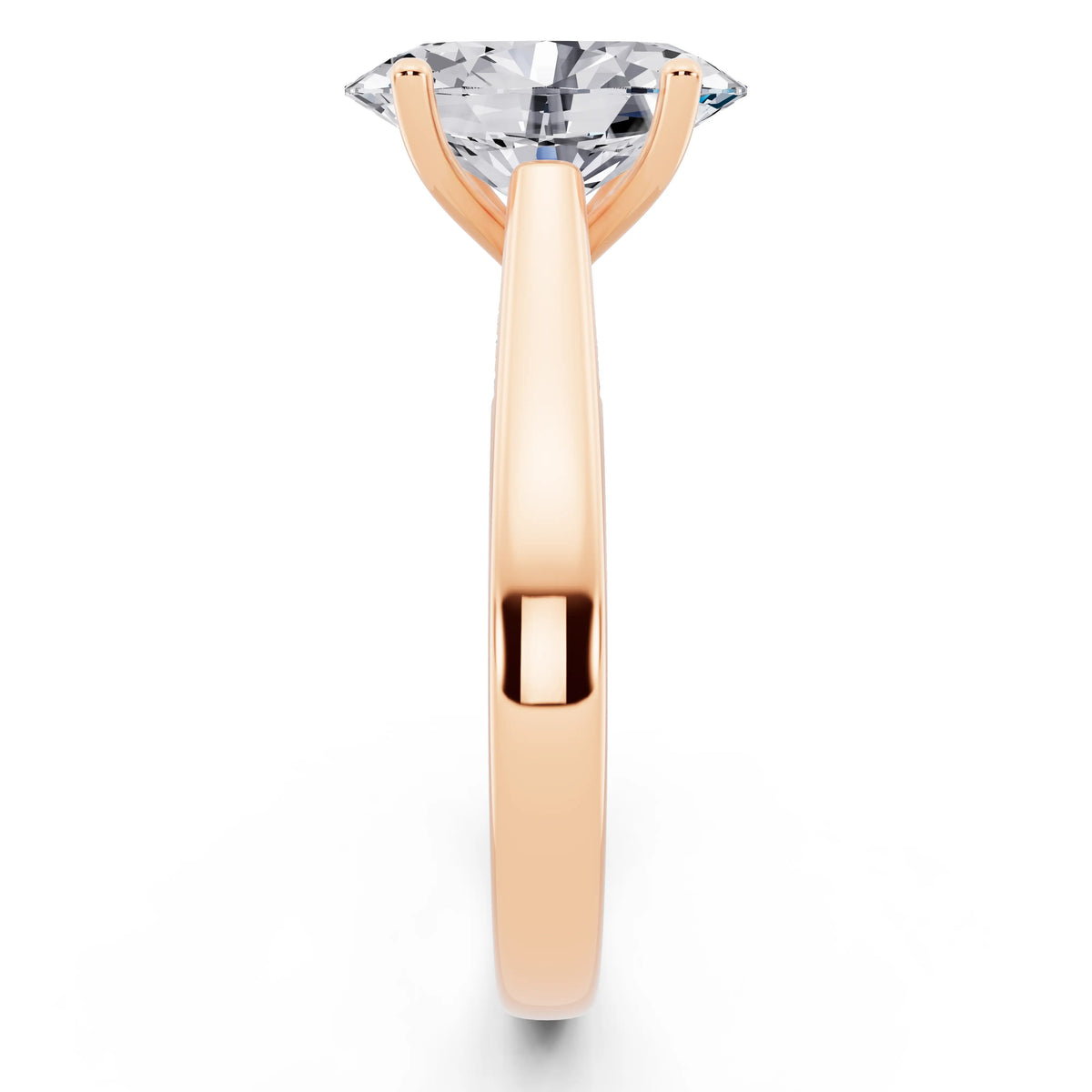 18 KT Rose Gold Oval Cut Diamond Solitaire Ring with Hidden Accent - side view