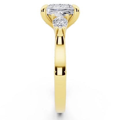 18 KT Yellow Gold Princess Cut Diamond Three Stone Pear Accent Vintage Pave Ring - side view
