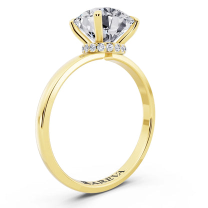 18 KT Yellow Gold Round Cut Diamond Solitaire Ring with Pave Collar - top view