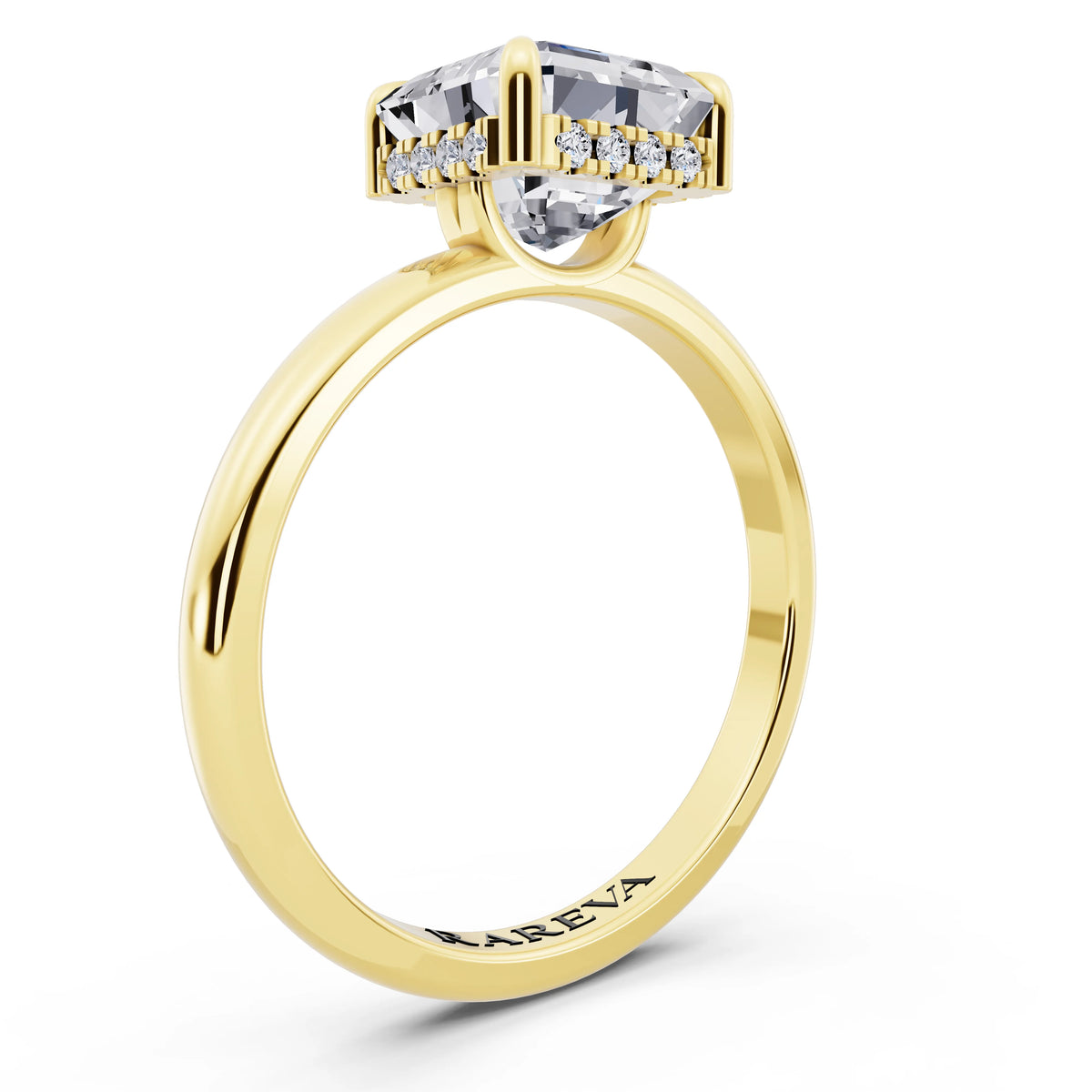 18 KT Yellow Gold Asscher Cut Diamond Solitaire Ring with Hidden Halo - top view