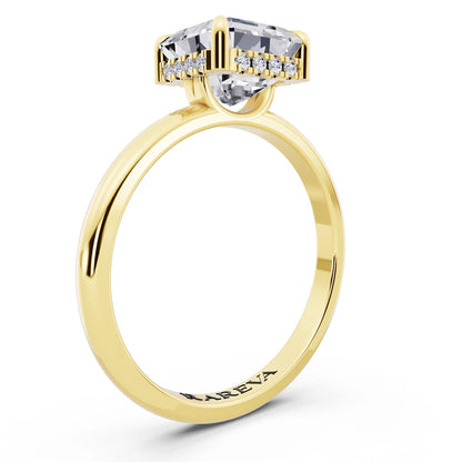 18 KT Yellow Gold Asscher Cut Diamond Solitaire Ring with Hidden Halo - top view