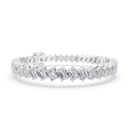 10K White Gold Angled Emerald Cut Diamond Tennis Bracelet - Top1