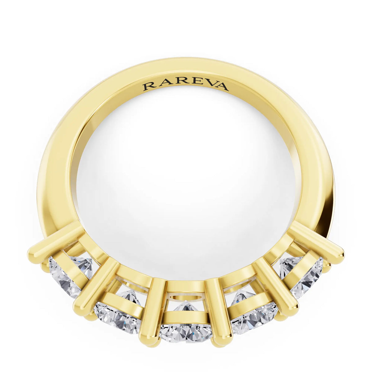 14K Yellow Gold Five Stone Round Cut Diamond Half Eternity Wedding Band - 2.7mm - Top