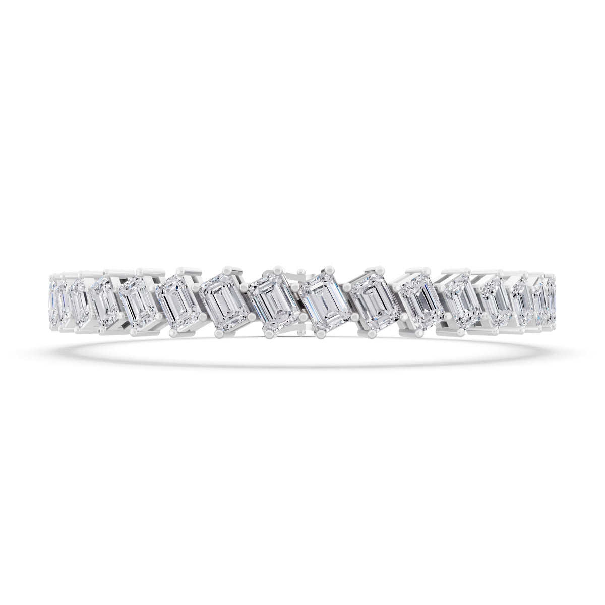 10K White Gold Angled Emerald Cut Diamond Tennis Bracelet - Front