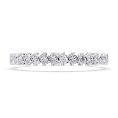 10K White Gold Angled Emerald Cut Diamond Tennis Bracelet - Front