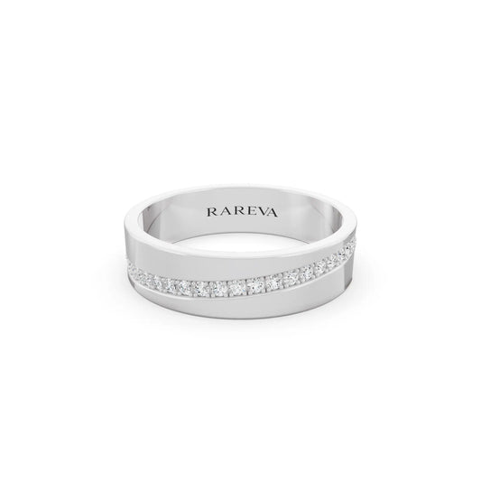 Silver Men's Round Cut Diamond Diagonal Pave Band - 5mm - Front