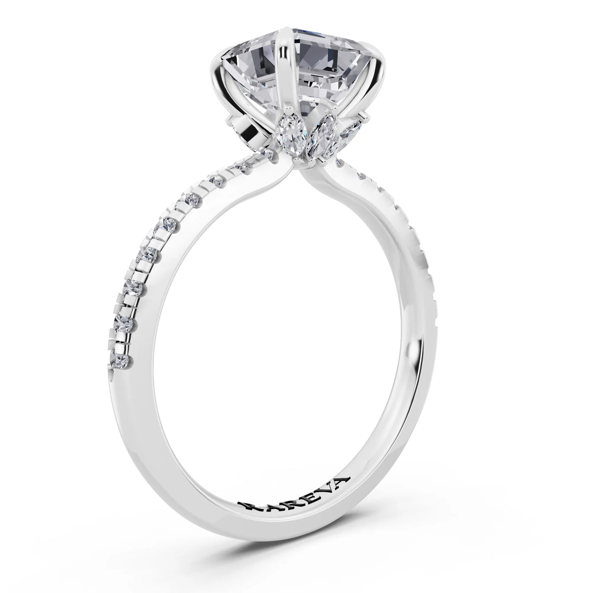 Platinum Asscher Cut Diamond Solitaire Ring with Marquise Collar - top view