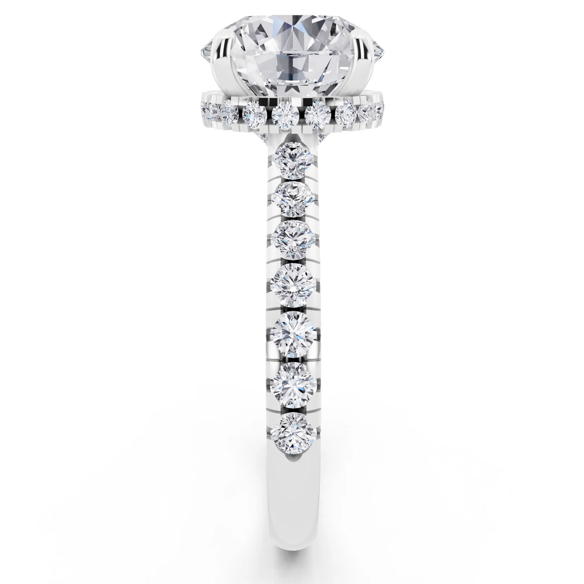 Platinum Round Cut Diamond Ring with Hidden Halo - side view