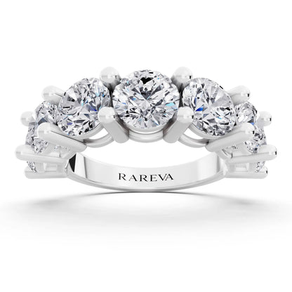 Platinum Seven Stone Round Cut Diamond Half Eternity Wedding Band - 2.8mm - Front