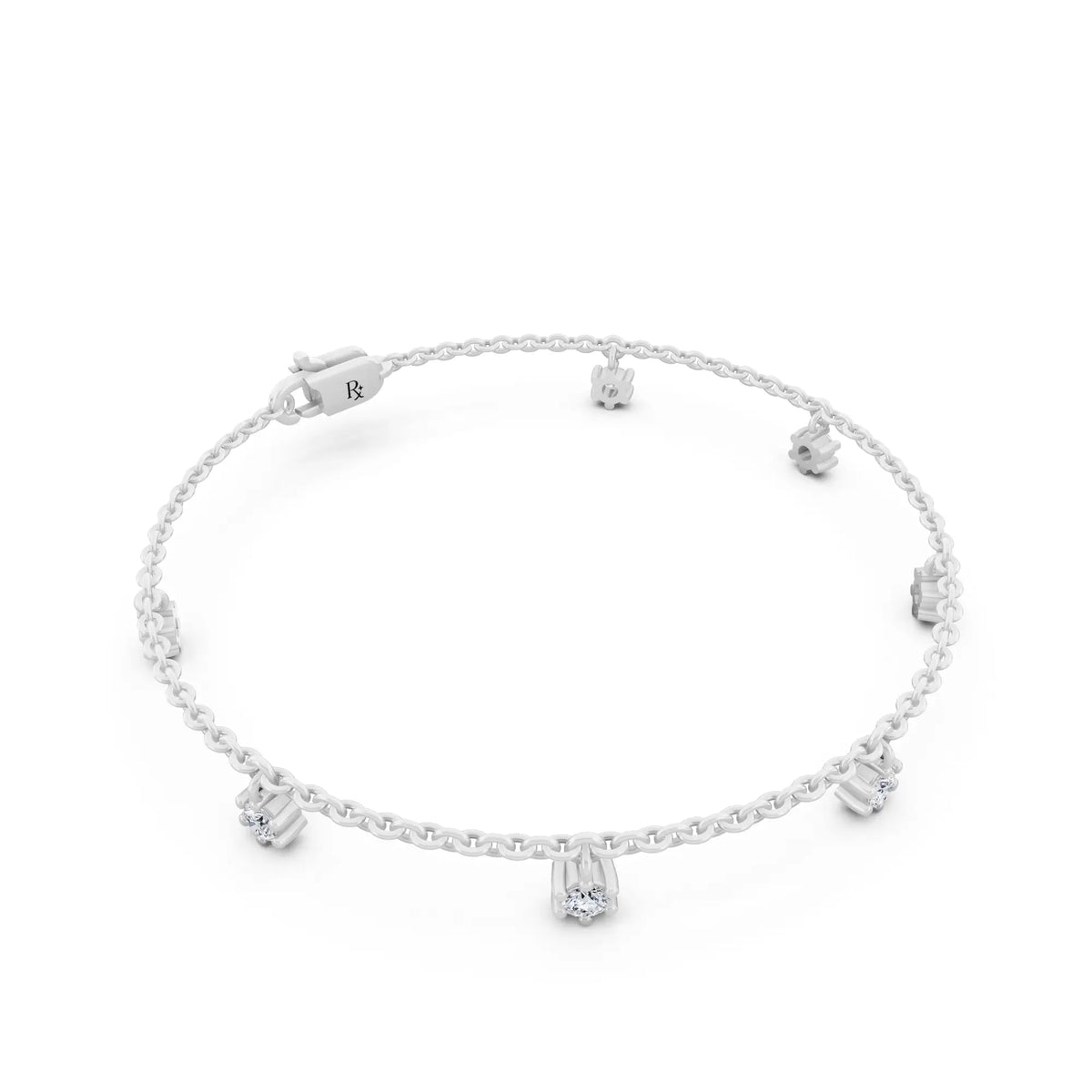 Silver Round Cut Diamond Drop Chain Bracelet - Left