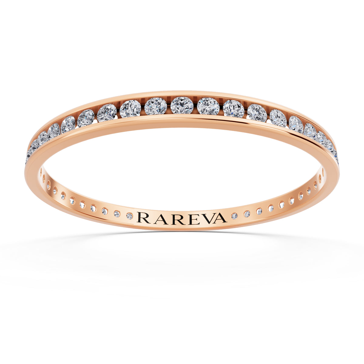 14K Rose Gold Round Cut Diamond Channel Set Eternity Band - 2mm - Front