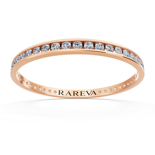 14K Rose Gold Round Cut Diamond Channel Set Eternity Band - 2mm - Front