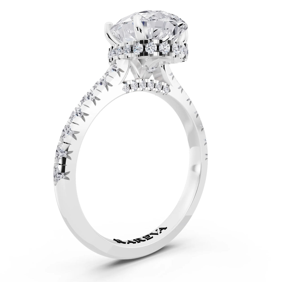 14 KT White Gold Pear Cut Diamond Ring with Hidden Halo - top view