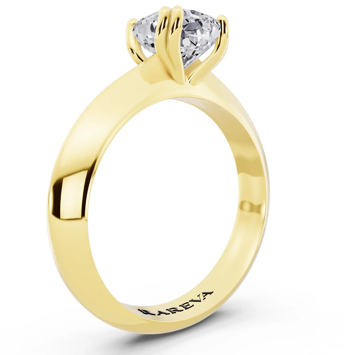 14 KT Yellow Gold Cushion Cut Diamond Solitaire Ring with Knife Edge Band - top view