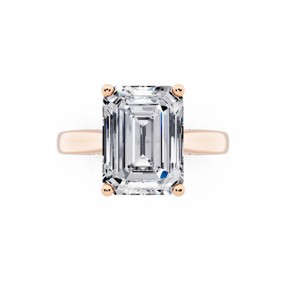 18 KT Rose Gold Emerald Cut Diamond Solitaire Ring with Hidden Accent - top angle