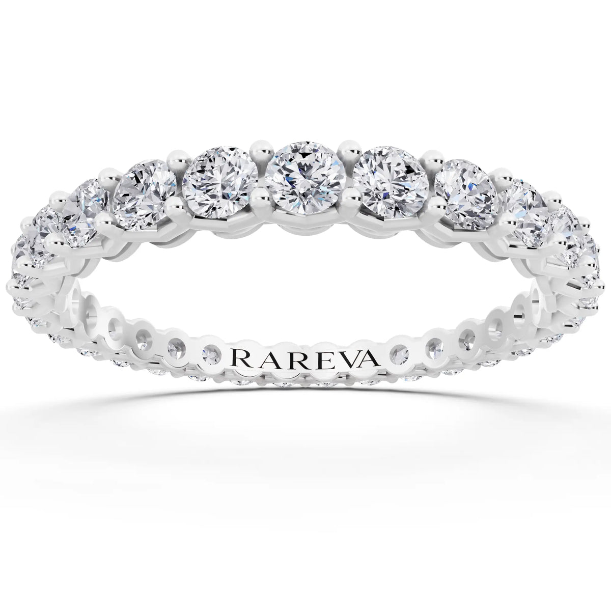 10K White Gold Round Cut Diamond Unity Prong Eternity Band - 2mm - Front