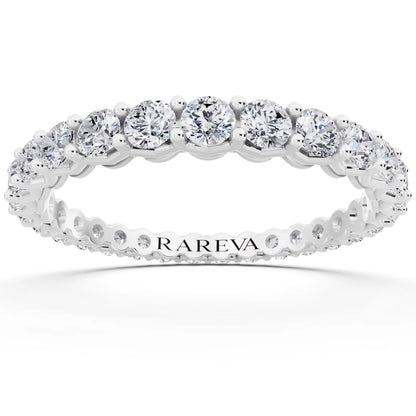 10K White Gold Round Cut Diamond Unity Prong Eternity Band - 2mm - Front