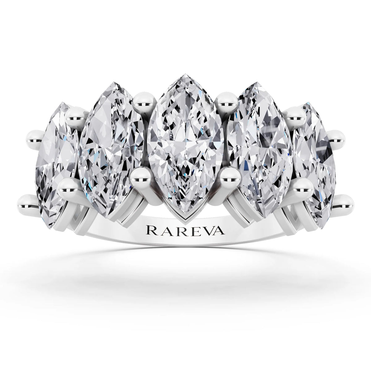 Platinum Five Stone Marquise Cut Diamond Half Eternity Wedding Band - 3mm - Front