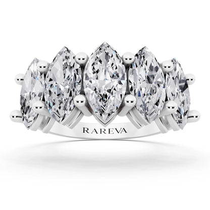 Platinum Five Stone Marquise Cut Diamond Half Eternity Wedding Band - 3mm - Front