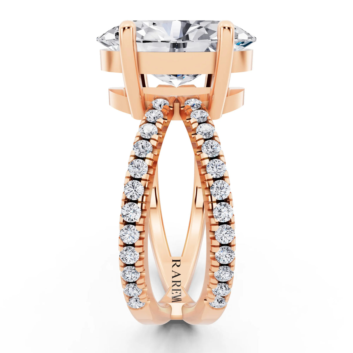 14 KT Rose Gold Oval Cut Diamond Ring with Twisted Split Shank - side view