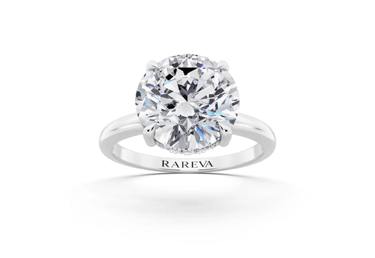 Platinum Round Cut Diamond Solitaire Ring with Hidden Halo - front view