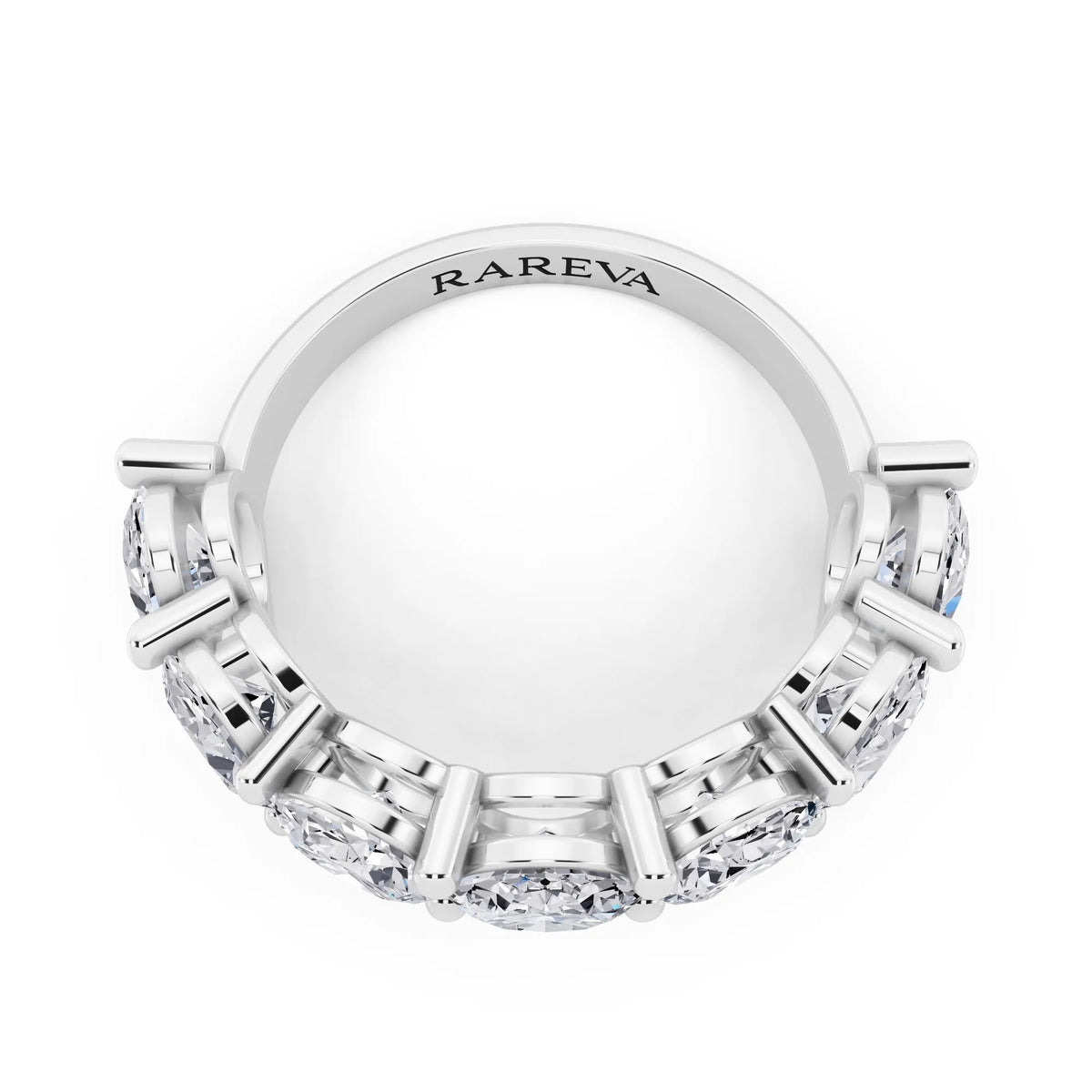 14K White Gold Seven Stone Oval Cut Diamond Half Eternity Wedding Band - 2.8mm - Top