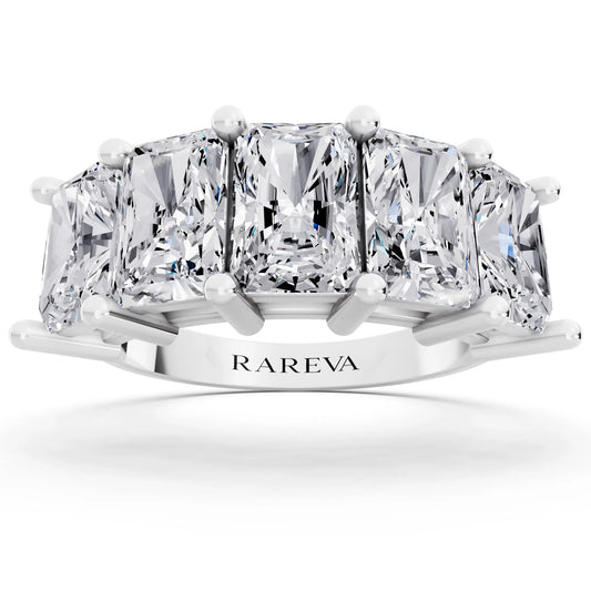 14K White Gold Five Stone Radiant Cut Diamond Half Eternity Wedding Band - 3mm - Front