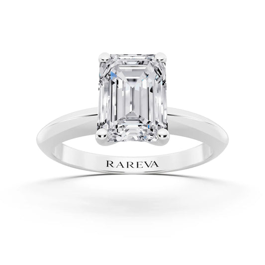 Platinum Emerald Cut Diamond Classic Solitaire Ring - front view
