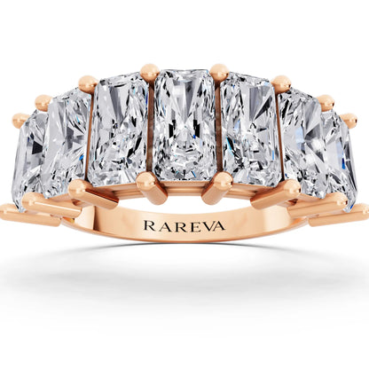 14K Rose Gold Seven Stone Radiant Cut Diamond Half Eternity Wedding Band - 2.4mm - Front