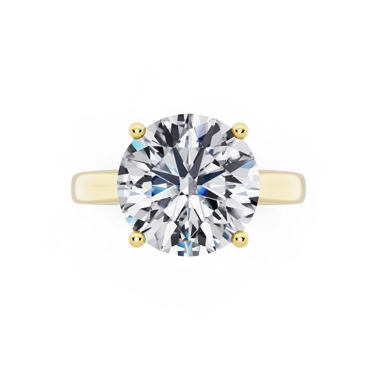 14 KT Yellow Gold Round Cut Diamond Solitaire Ring with Hidden Accent - top angle