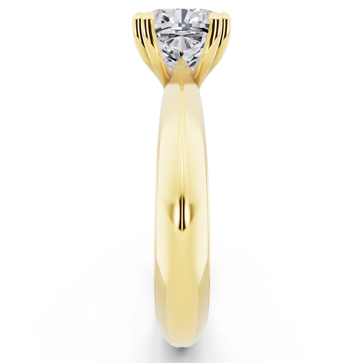 14 KT Yellow Gold Cushion Cut Diamond Solitaire Ring with Knife Edge Band - side view