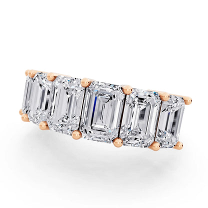 10K Rose Gold Seven Stone Emerald Cut Diamond Half Eternity Wedding Band - 2.6mm - Close up