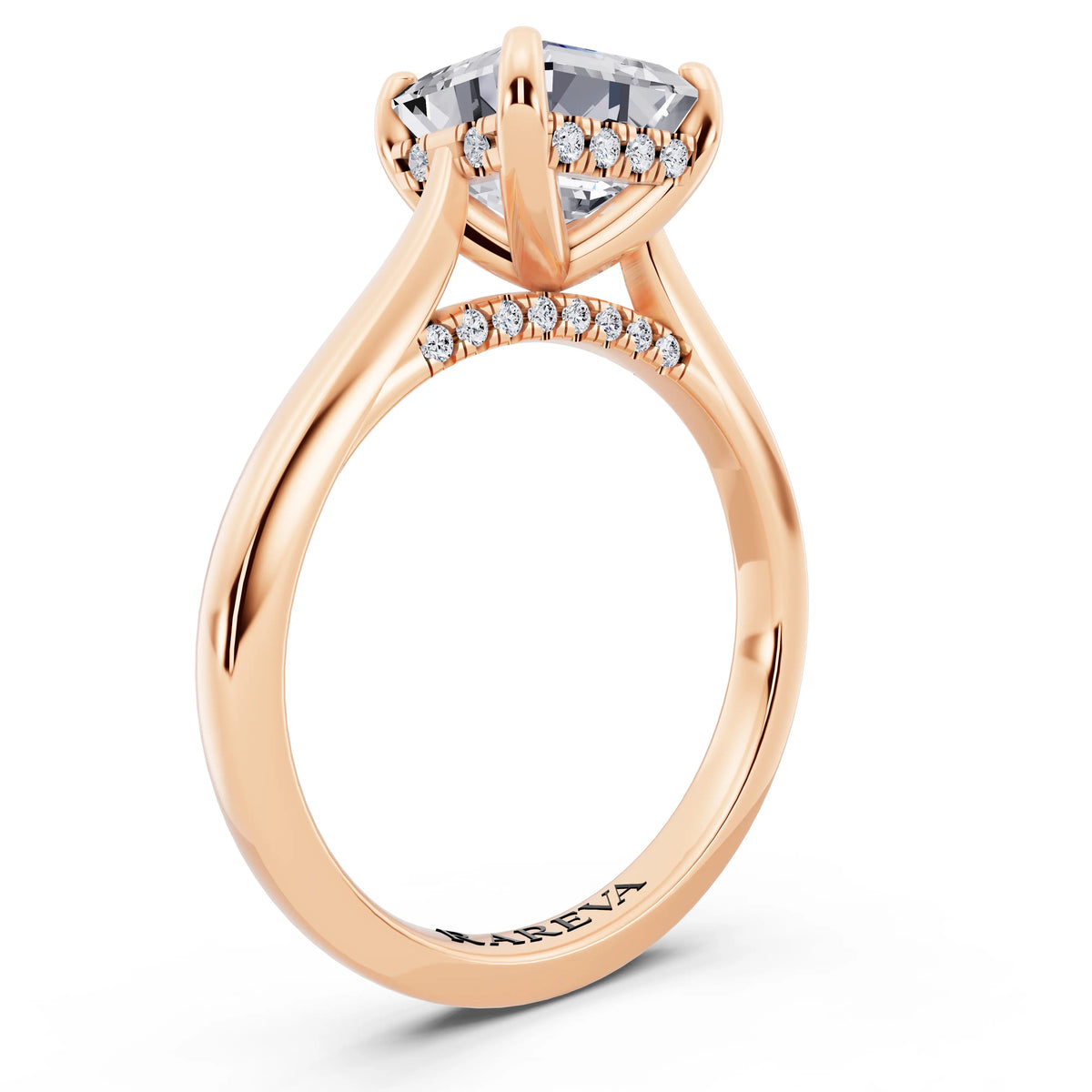 14 KT Rose Gold Asscher Cut Diamond Solitaire Ring with Cathedral Band - top view