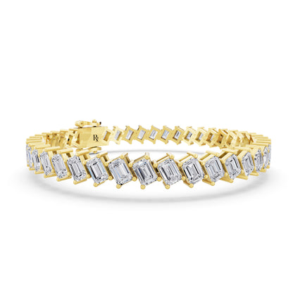 14K Yellow Gold Angled Emerald Cut Diamond Tennis Bracelet - Top1