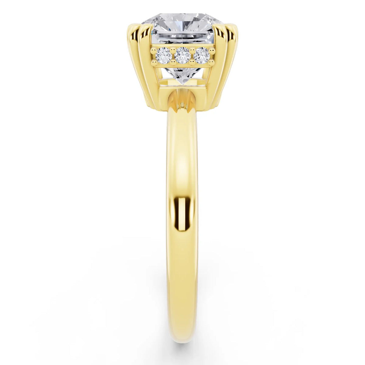 18 KT Yellow Gold Asscher Cut Diamond Solitaire Ring with Hidden Accent Basket - side view