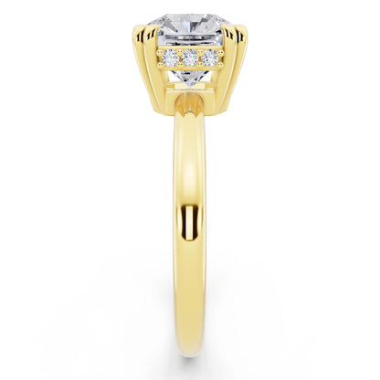 18 KT Yellow Gold Asscher Cut Diamond Solitaire Ring with Hidden Accent Basket - side view