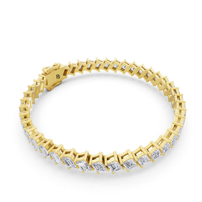 14K Yellow Gold Angled Emerald Cut Diamond Tennis Bracelet - Left