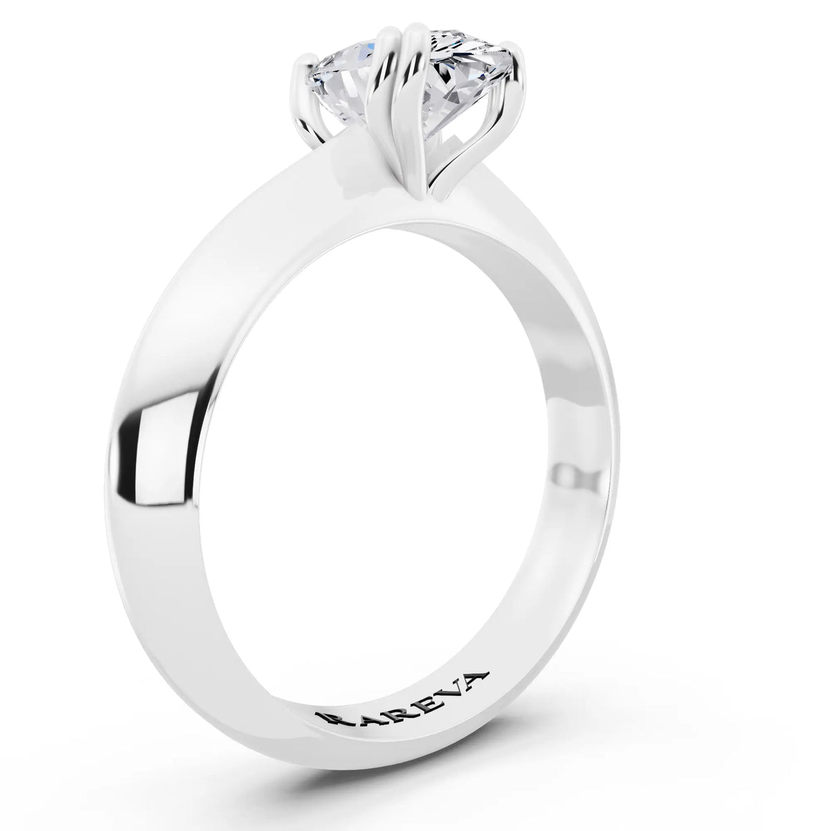 18 KT White Gold Pear Cut Diamond Solitaire Ring with Knife Edge Band - top view
