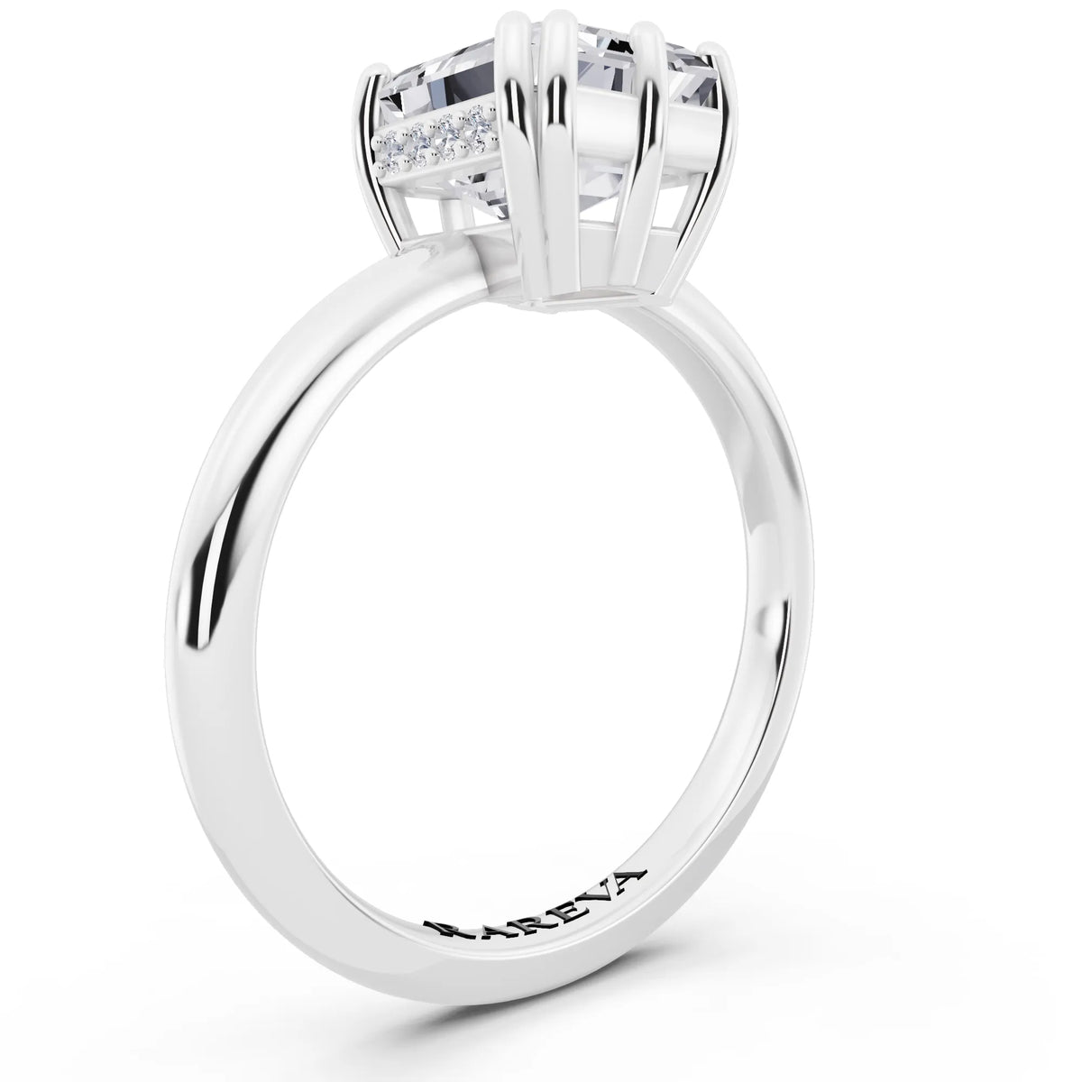 14 KT White Gold Emerald Cut Diamond Solitaire Ring with Hidden Accent Basket - top view