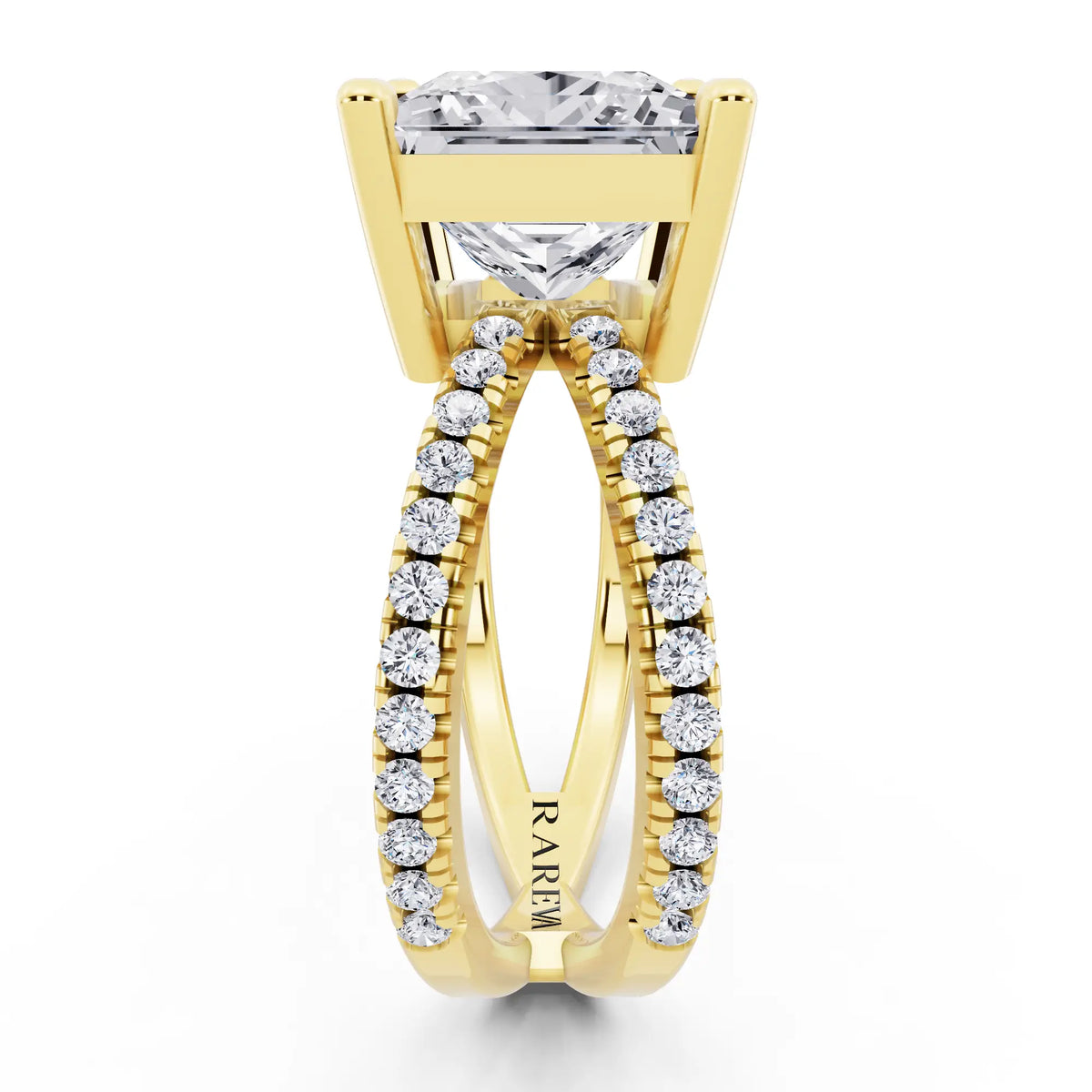 14 KT Yellow Gold Princess Cut Diamond Ring with Twisted Split Shank - side view