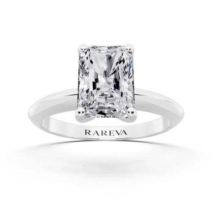 18 KT White Gold Radiant Cut Diamond Classic Solitaire Ring - front view