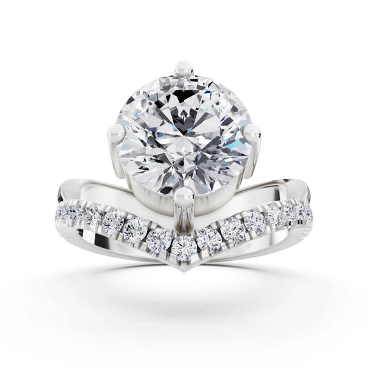 Platinum Round Cut Diamond Solitaire Ring with Pave V Band - Front