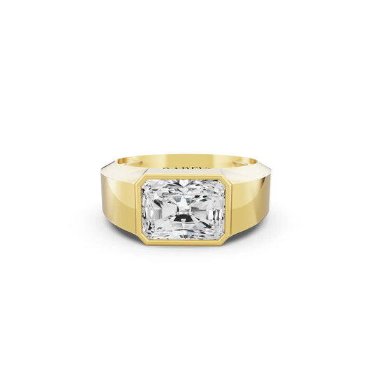 14K Yellow Gold Men's Radiant Cut Diamond Bezel Set Signet Ring - 4.5mm - Front