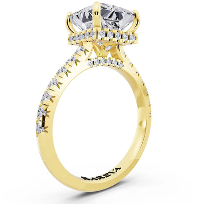 14 KT Yellow Gold Princess Cut Diamond Ring with Hidden Halo - top view