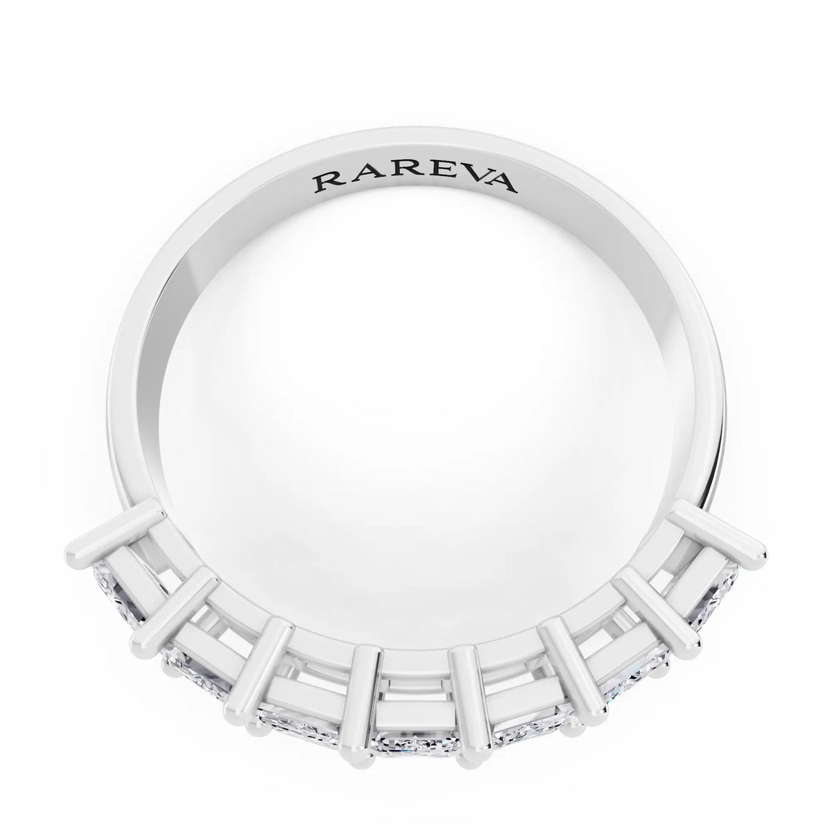 Silver Seven Stone Emerald Cut Diamond Half Eternity Wedding Band - 2mm - Top