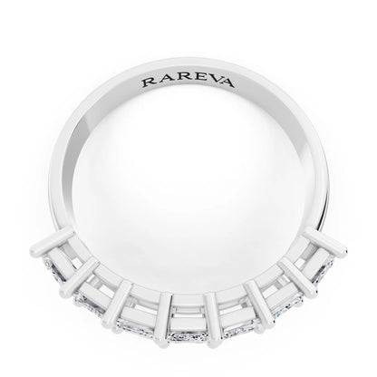 Silver Seven Stone Emerald Cut Diamond Half Eternity Wedding Band - 2mm - Top