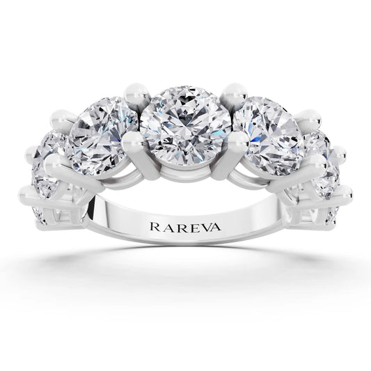 Silver Seven Stone Round Cut Diamond Half Eternity Wedding Band - 3mm - Front