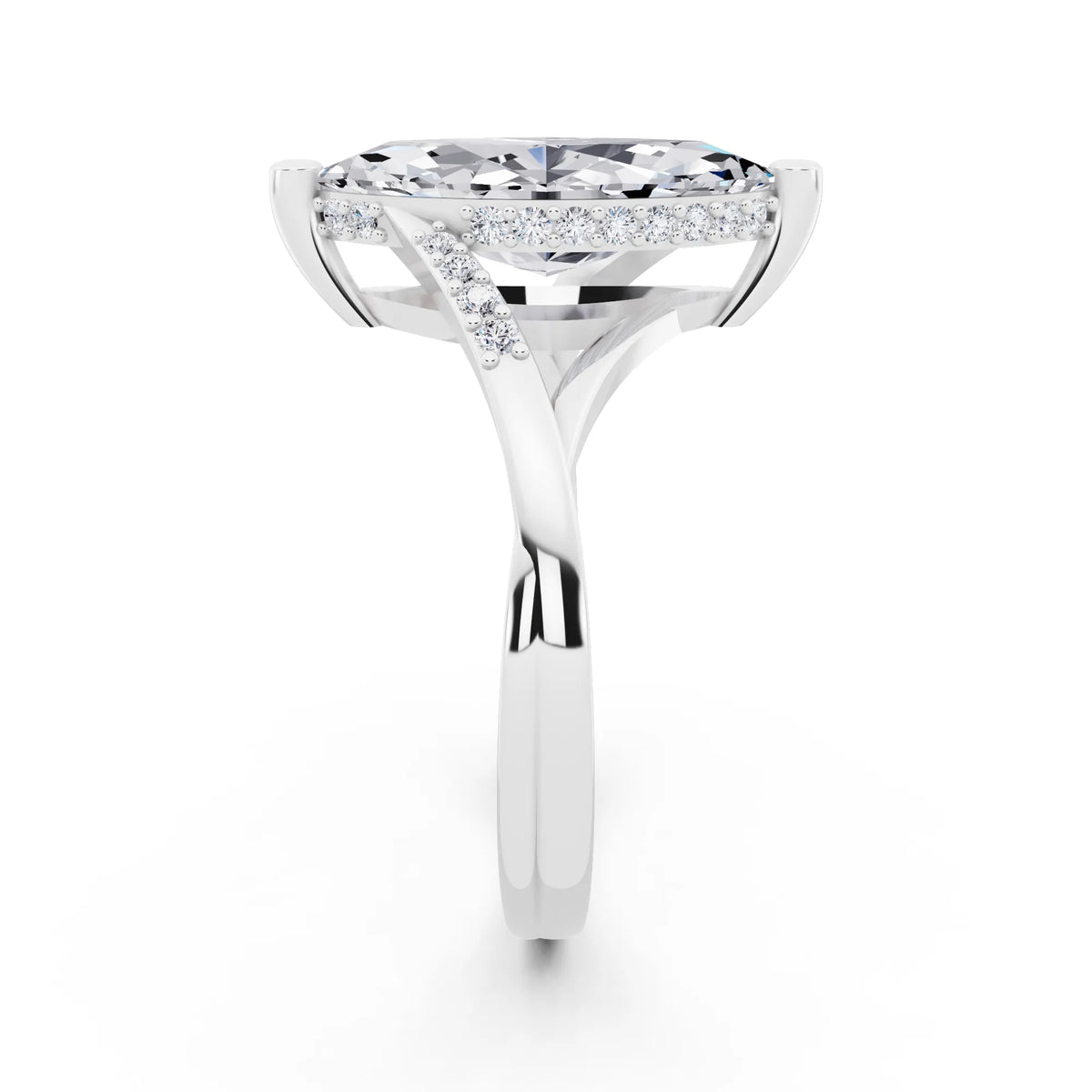 Platinum Marquise Cut Diamond Split Shank Engagement Ring with Hidden Halo - side view