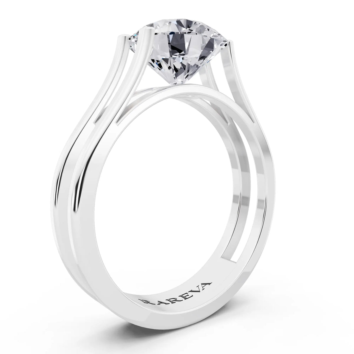 Platinum Round Cut Diamond Solitaire Ring with Open Split Band - Top view