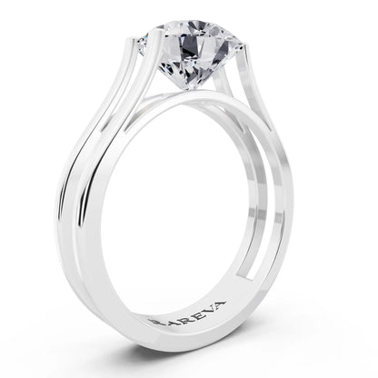 Platinum Round Cut Diamond Solitaire Ring with Open Split Band - Top view